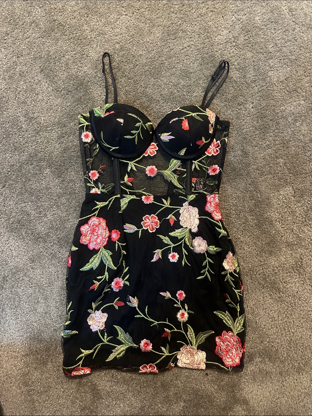 superdown Black Floral Embroidered Mini Dress